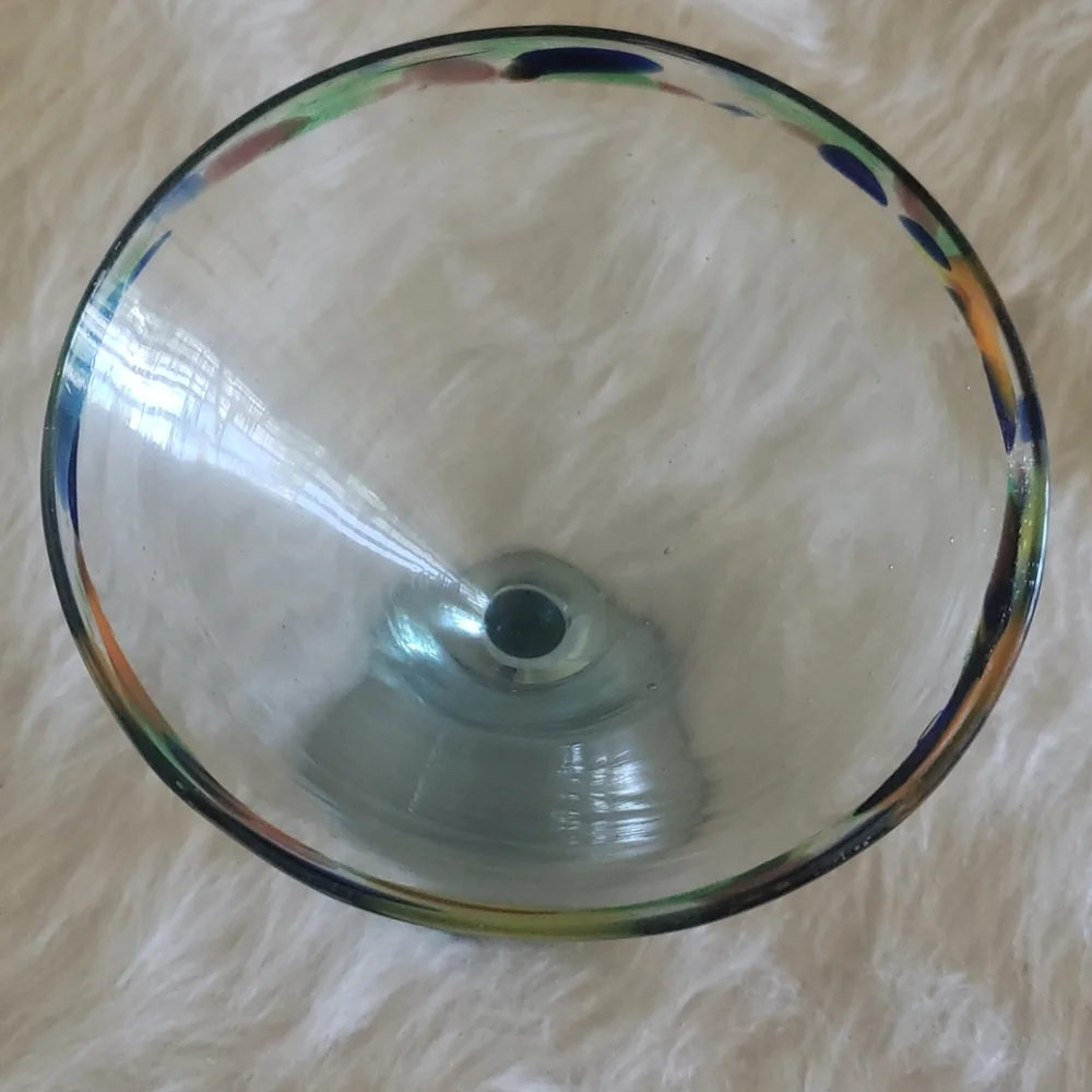 PIER I Imports Set of‎ Two Mexican Hand Blown Confetti Rim Clear Martini Glasses